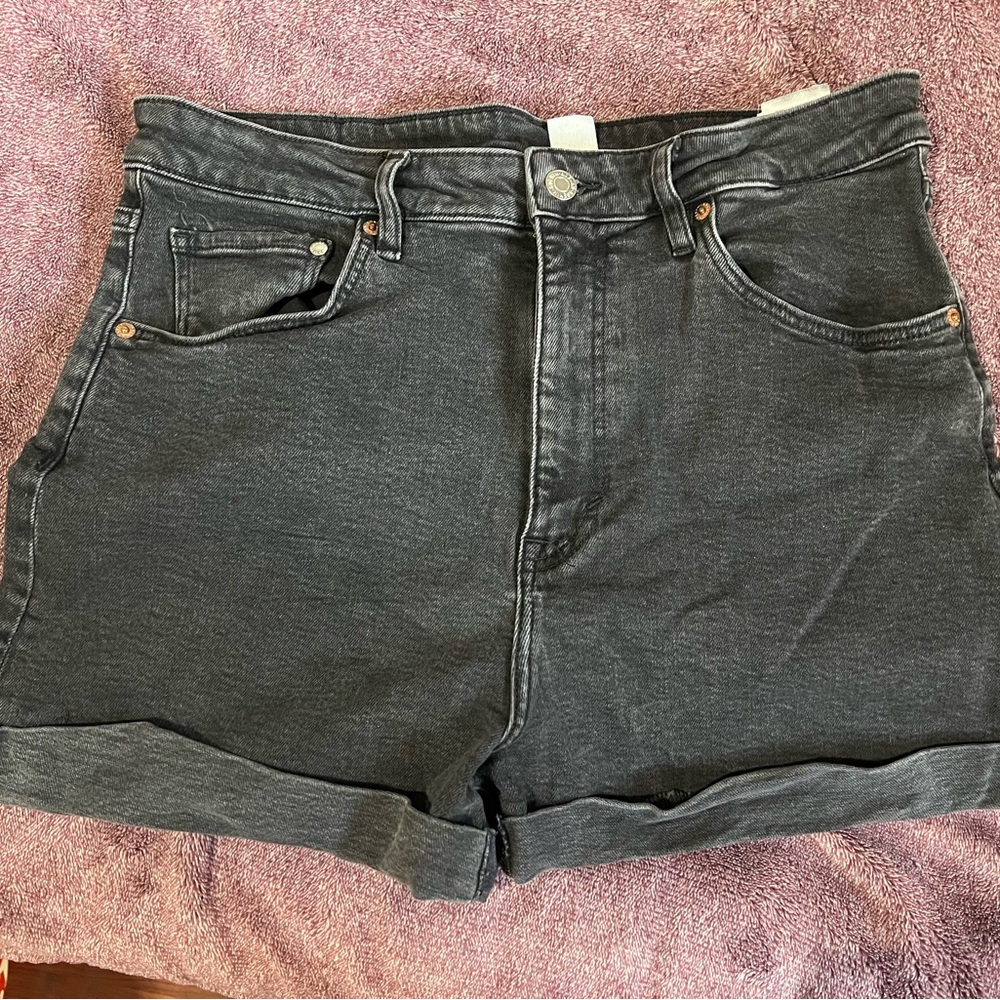 Dark grey high-waisted mom shorts